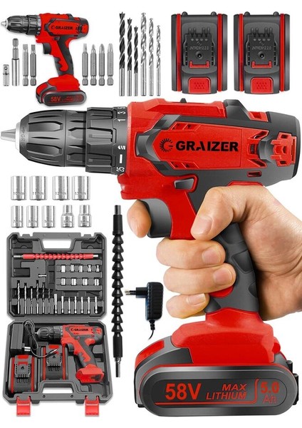 Alman 58 V 5 Ah Darbeli Metal Şanzuman Çift Vites Şarjlı Vidalama Matkap 24 Parça Set Sta fiyatları