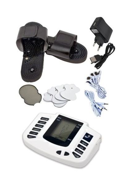 Tens Cihazı Masaj Aleti Terlikli Adaptörlü 8 Pedli Tens Aleti