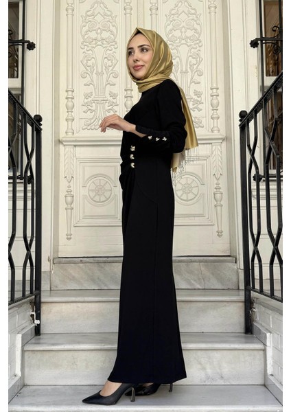 Metal Aksesuarlı Drapeli Krep Elbise 10002521311023 Siyah fiyatları