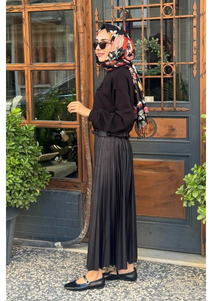 Taş Detaylı Suni Deri Pliseli Elbise 10002521311016 Siyah fiyatları