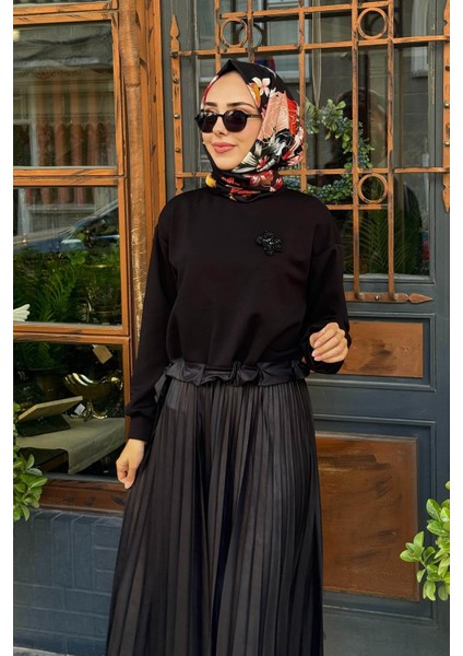 Taş Detaylı Suni Deri Pliseli Elbise 10002521311016 Siyah modelleri