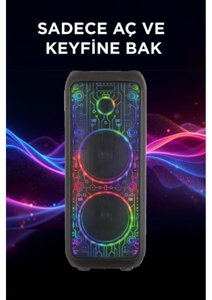 D64 Siyah Rgb Ledli Dahili Kablosuz Mikrofon Kumandalı Radyolu Bluetooth Hoparlör Speaker fiyatları