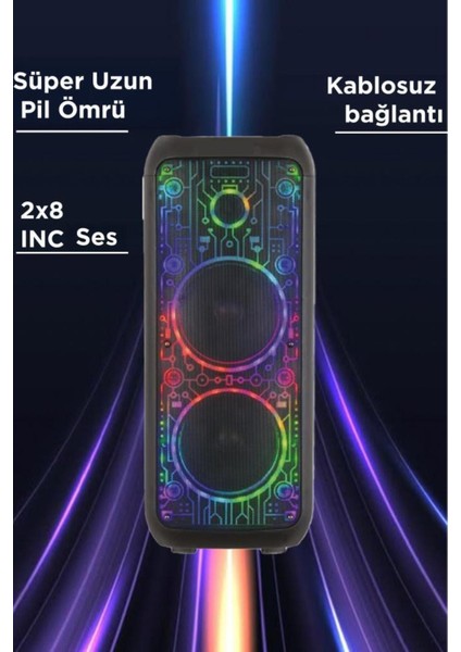 D64 Siyah Rgb Ledli Dahili Kablosuz Mikrofon Kumandalı Radyolu Bluetooth Hoparlör Speaker modelleri