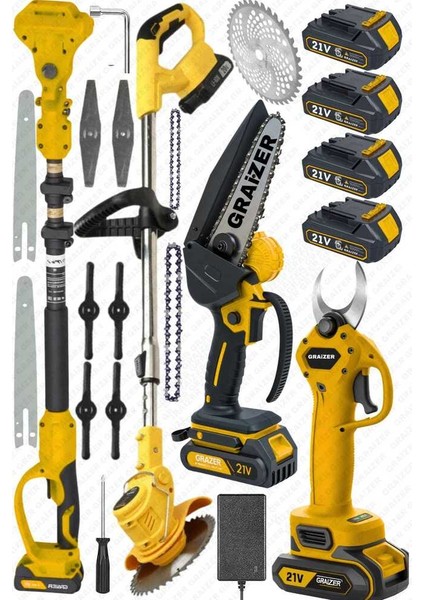 Alman 3 In 1 Set Akülü Çim Ot Biçme Şarjlı Ağaç Dal Kesme Budama Makası Testere Teleskop fiyatları