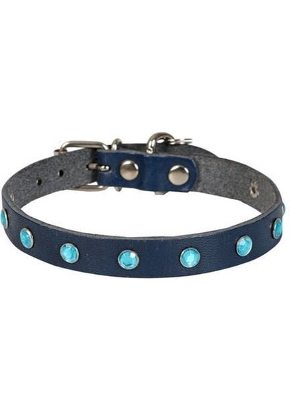 Cattie Gerçek Deriden Taşlı Kedi Boyun Tasması Large Royal Mavi 1.2X23-28 cm
