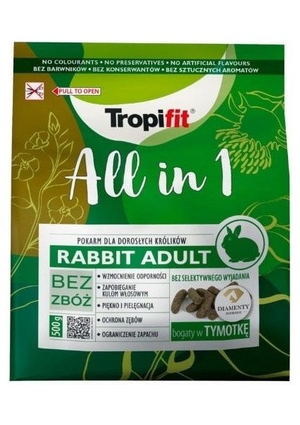 Tropifit All In 1 Tahılsız Yetişkin Tavşan Yemi 500 gr