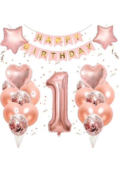 Lüks Rosegold 1 Yaş Doğum Günü Kutlama Parti Konsepti Balon Seti fiyatları