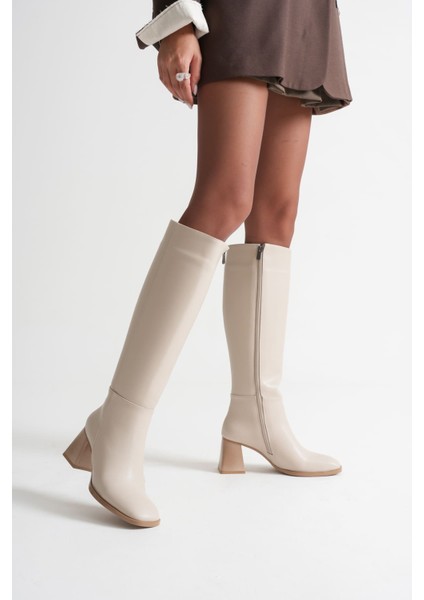 Arden Premium Kadın Bej Kışlık Fermuarlı Topuklu Çizme fiyatları