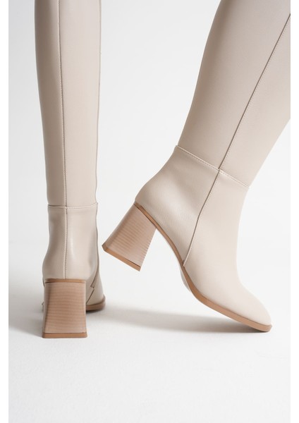 Arden Premium Kadın Bej Kışlık Fermuarlı Topuklu Çizme indirimleri