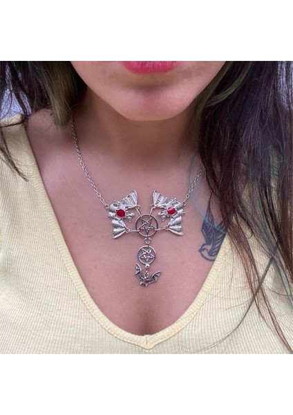 Double Bat Sleeping On The Double Pentagram Kolye