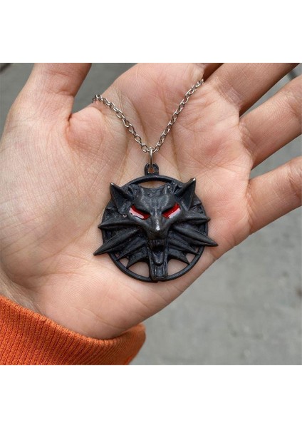 Siyah The Witcher Kurt Kafası Zincirli Kolye