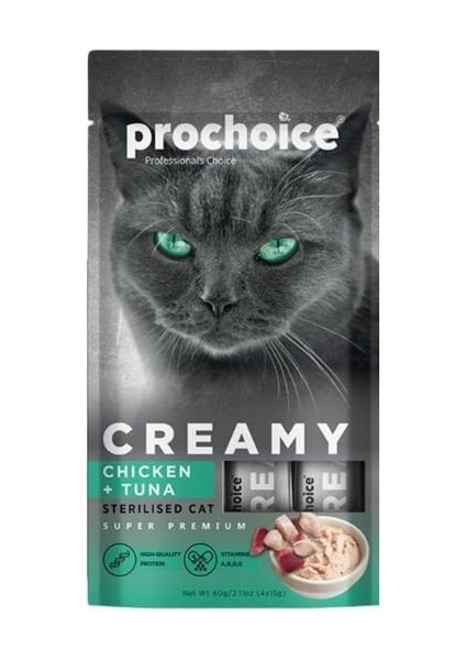 Prochoice Creamy Tavuklu ve Ton Balıklı Sıvı Kedi Ödül Maması 15 gr 4 Adet fiyatları