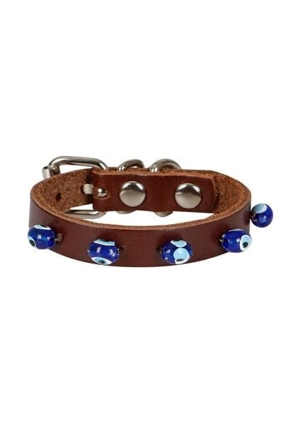 Cattie Boncuklu Deri Küçük Irk Köpek ve Kedi Boyun Tasması Xsmall Kahverengi 1X12-16 cm