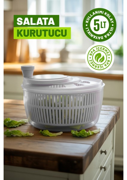 Salata ve Sebze Kurutucu, Pratik Kullanım - 5 Lt Büyük Boy