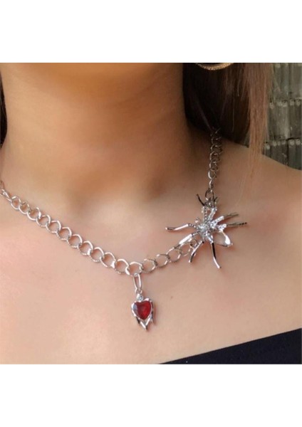 Melt Heart With Spider Silver Kolye