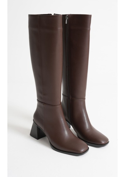 Arden Premium Kadın Acı Kahve Kışlık Fermuarlı Topuklu Çizme modelleri
