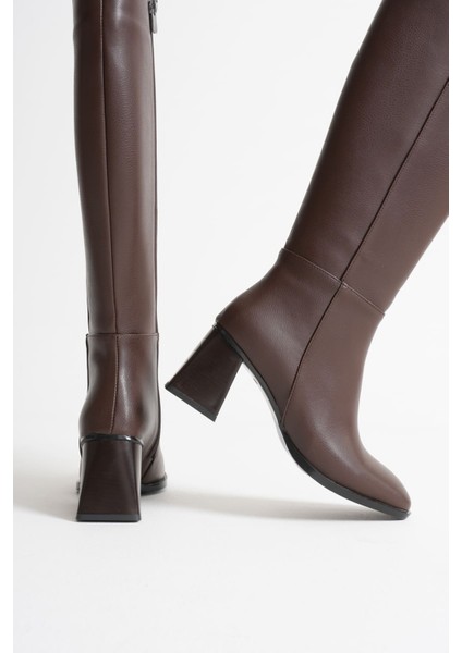 Arden Premium Kadın Acı Kahve Kışlık Fermuarlı Topuklu Çizme indirimleri