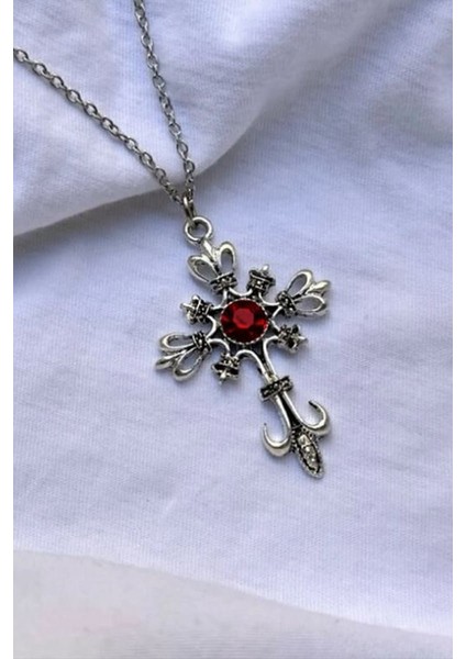 Silver Gotik Witch Red Stone Kolye