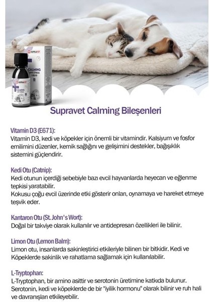Supravet Calming Anti Stress Kedi ve Köpekler Için Sıvı Sakinleştirici Damla 100 ml modelleri