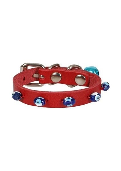 Cattie Boncuklu Deri Küçük Irk Köpek ve Kedi Boyun Tasması Xsmall Kırmızı 1X12-16 cm