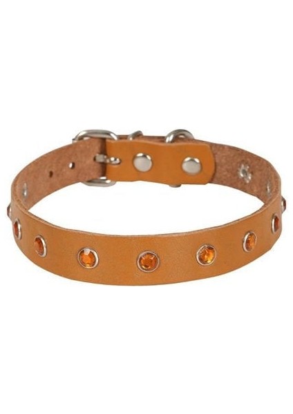 Cattie Gerçek Deriden Taşlı Kedi Boyun Tasması Xlarge Camel 1.5X26-31 cm