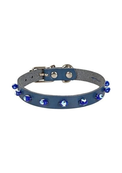 Cattie Boncuklu Deri Küçük Irk Köpek ve Kedi Boyun Tasması Large Royal Mavi 1.2X23-27 cm
