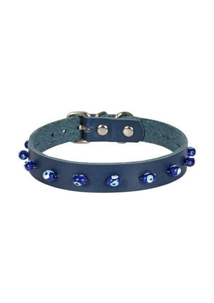 Cattie Boncuklu Deri Küçük Irk Köpek ve Kedi Boyun Tasması Xlarge Royal Mavi 1.5X26-30 cm