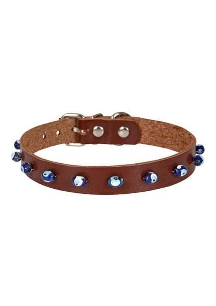 Cattie Boncuklu Deri Küçük Irk Köpek ve Kedi Boyun Tasması Xlarge Kahverengi 1.5X26-30 cm