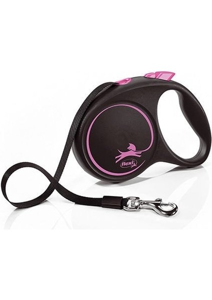 Flexi Black Design Şerit Otomatik Köpek Gezdirme Tasması Pembe/siyah Medium 5 mt indirimleri