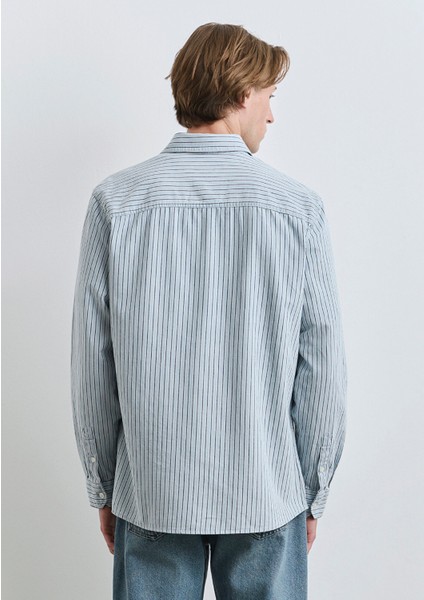 Çizgili Mavi Gömlek 0211696-90915 fırsatları