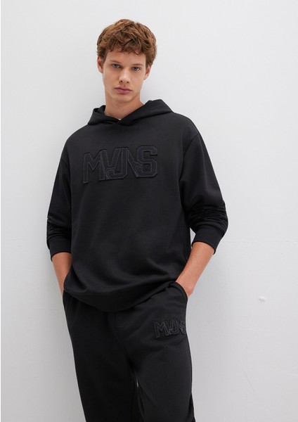 Mvjns Baskılı Kapüşonlu Siyah Sweatshirt 0S10346-900