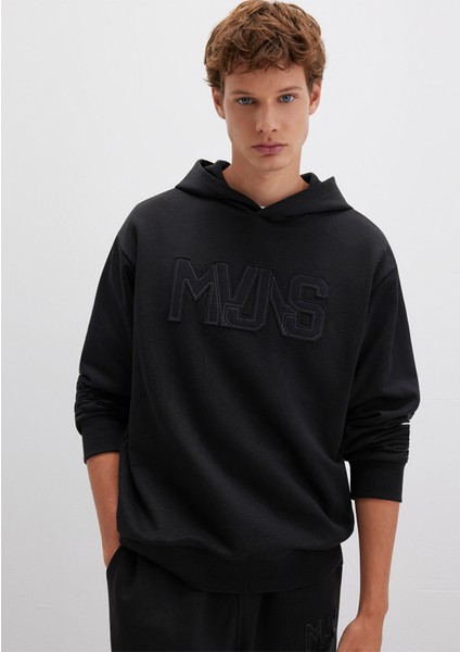 Mvjns Baskılı Kapüşonlu Siyah Sweatshirt 0S10346-900 fiyatları