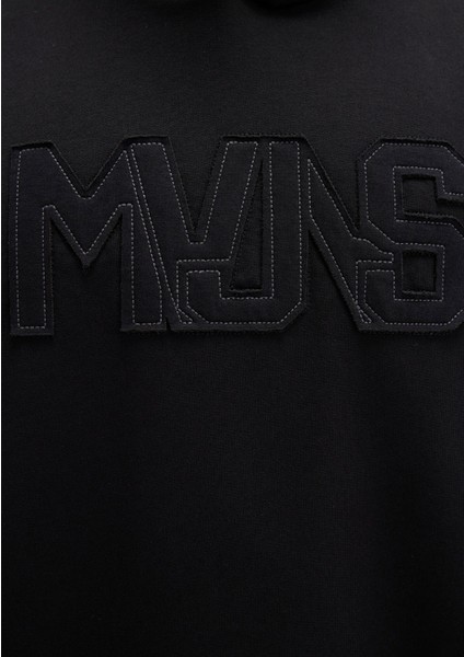 Mvjns Baskılı Kapüşonlu Siyah Sweatshirt 0S10346-900