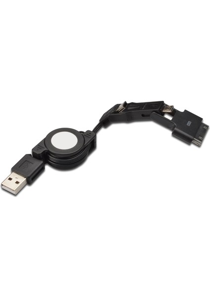 3 In 1 Makaralı Kablo, Samsung 30PIN Erkek &lt;-&gt; Micro USB B Erkek + Mini USB B Erkek + USB A, 0.75 Metre, USB 2.0 Uyumlu, AWG30, 2x Zırhlı