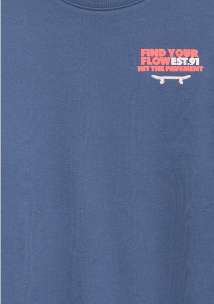 Baskılı Mavi Sweatshirt 6S10128-86702