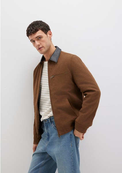 Yaka Detaylı Kahverengi Suni Süet Ceket 0110638-70378 fiyatları