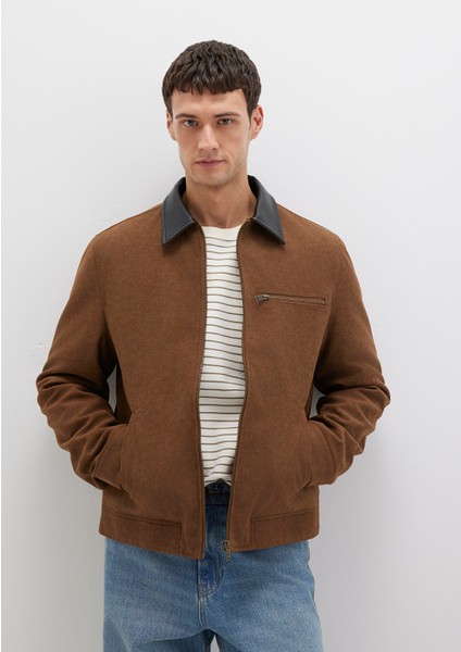 Yaka Detaylı Kahverengi Suni Süet Ceket 0110638-70378 modelleri
