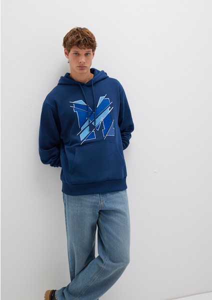 M Logo Baskılı Kapüşonlu Lacivert Sweatshirt 0S10106-89353