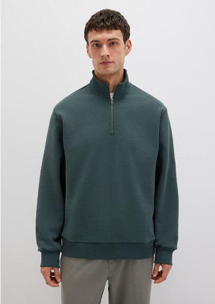 Yarı Fermuarlı Yeşil Basic Sweatshirt 0S10419-71598 fırsatları