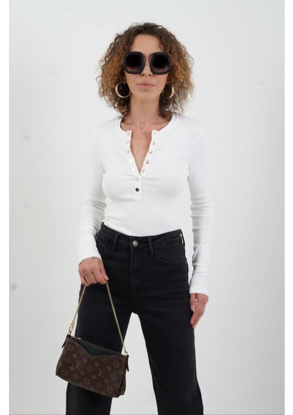 Füme Geniş Paça Denim Pantolon