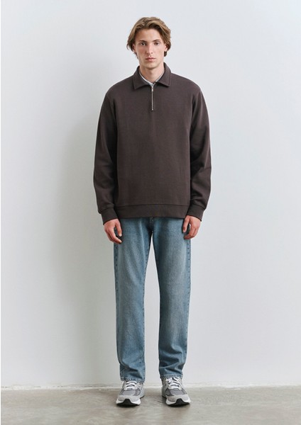 Polo Yaka Yarı Fermuarlı Kahverengi Sweatshirt 0S10414-70219 fiyatları