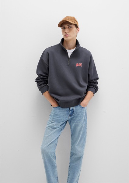 Mavi Logo Baskılı Yarı Fermuarlı Antrasit Sweatshirt 0S10208-80106