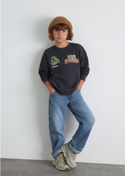 Minecraft Baskılı Antrasit Sweatshirt 6S10129-70087 modelleri