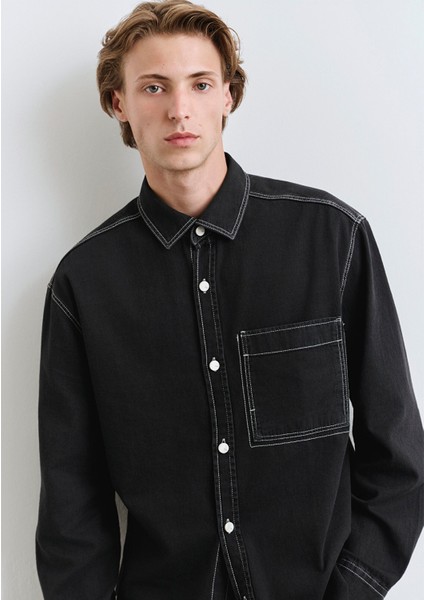 Dikiş Detaylı Siyah Gömlek 0211688-90850 fiyatları