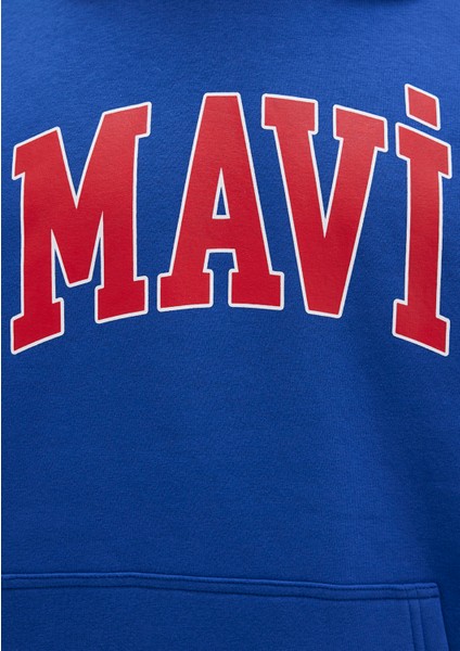 Mavi Logo Baskılı Kapüşonlu Mavi Sweatshirt 067149-70907