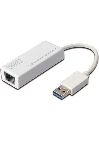 Digitus USB 3.0 Gigabit Ethernet Adaptörü, 1 x 10/100/1000 RJ45 Dişi Yuva, Usb-A Erkek Konnektör&lt;br&gt; digitus USB 3.0 To Gigabit Ethernet Adapter Usb-A Male, 10/100/1000 Mbps, USB 3.0