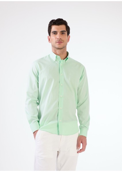 Yeşil Erkek Regular Fit Düz Brent Düğmeli Yaka Uzun Kol Gömlek - 102194