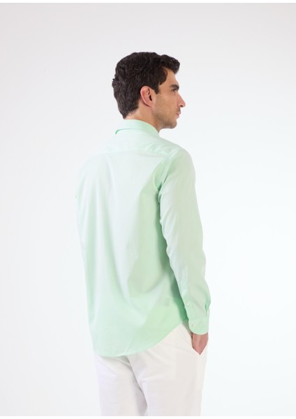 Yeşil Erkek Regular Fit Düz Brent Düğmeli Yaka Uzun Kol Gömlek - 102194