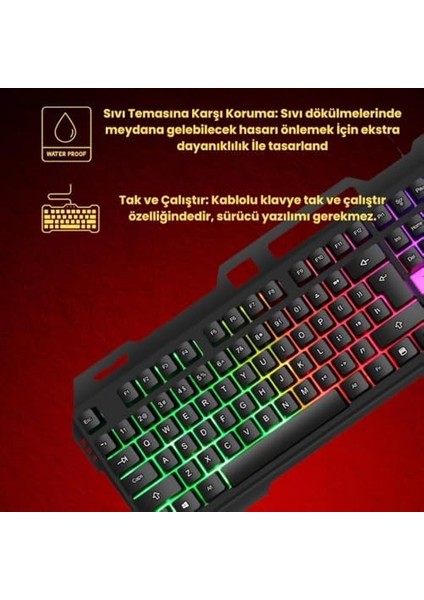 USB Kablolu Rgb LED Aydınlatmalı Gaming Mekanik Klavye, Metal Su Geçirmez Oyuncu Klavyesi fiyatları