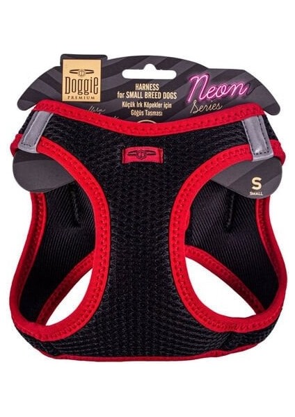 Doggie Havalı Dokuma Neon Küçük Irk Köpek Göğüs Tasması Small Kırmızı 32-38 cm